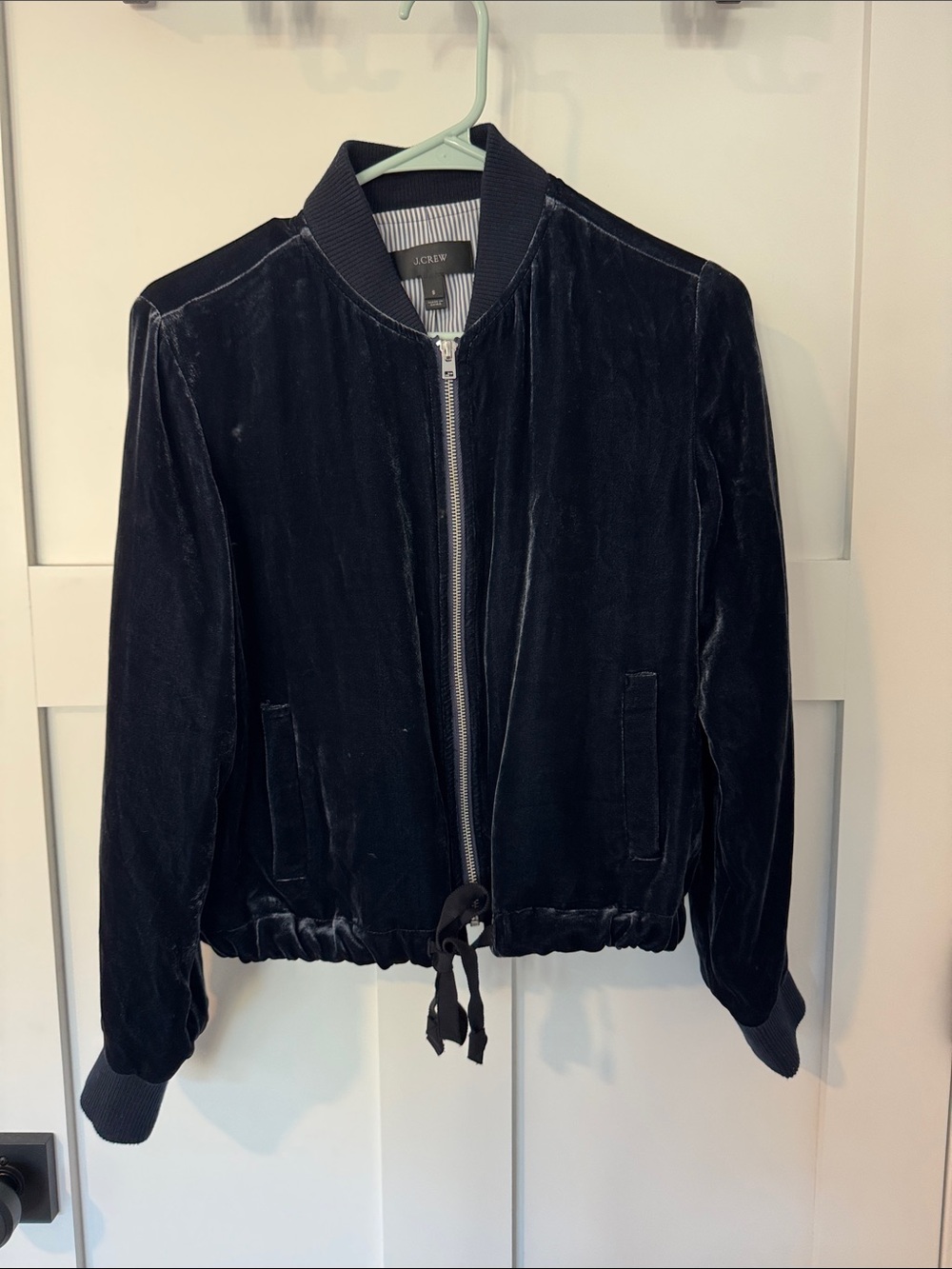 J. Crew Black Velvet Bomber with Drawstring Hem